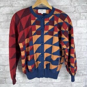 Vintage‎ Peruvian Connection Sweater 100% Pima Cotton Cardigan Bold Print Large